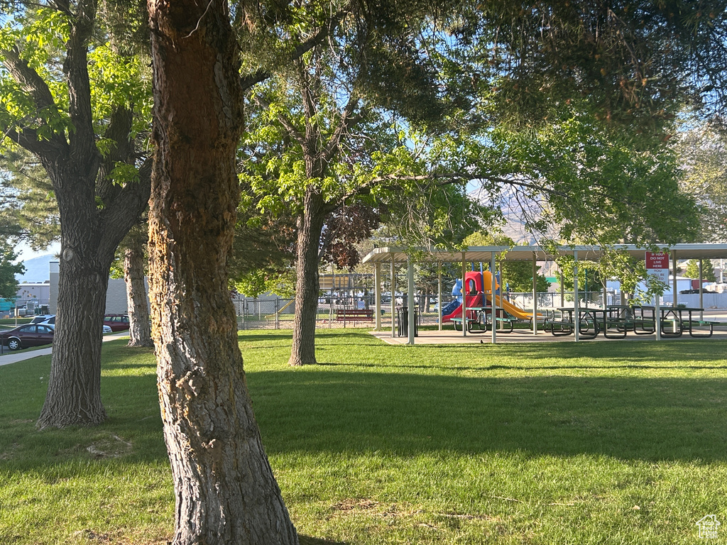 View of home\'s community with a lawn and playground community