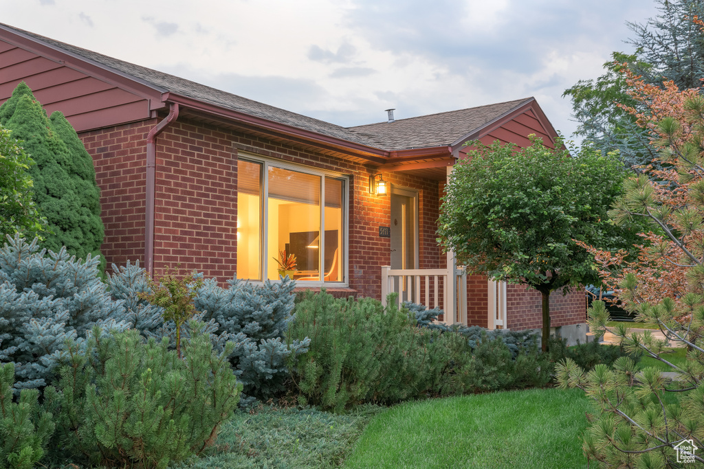 Exterior space with brick siding