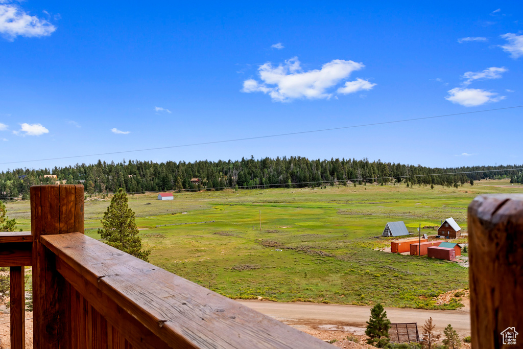 View of yard featuring a forest view and a rural view