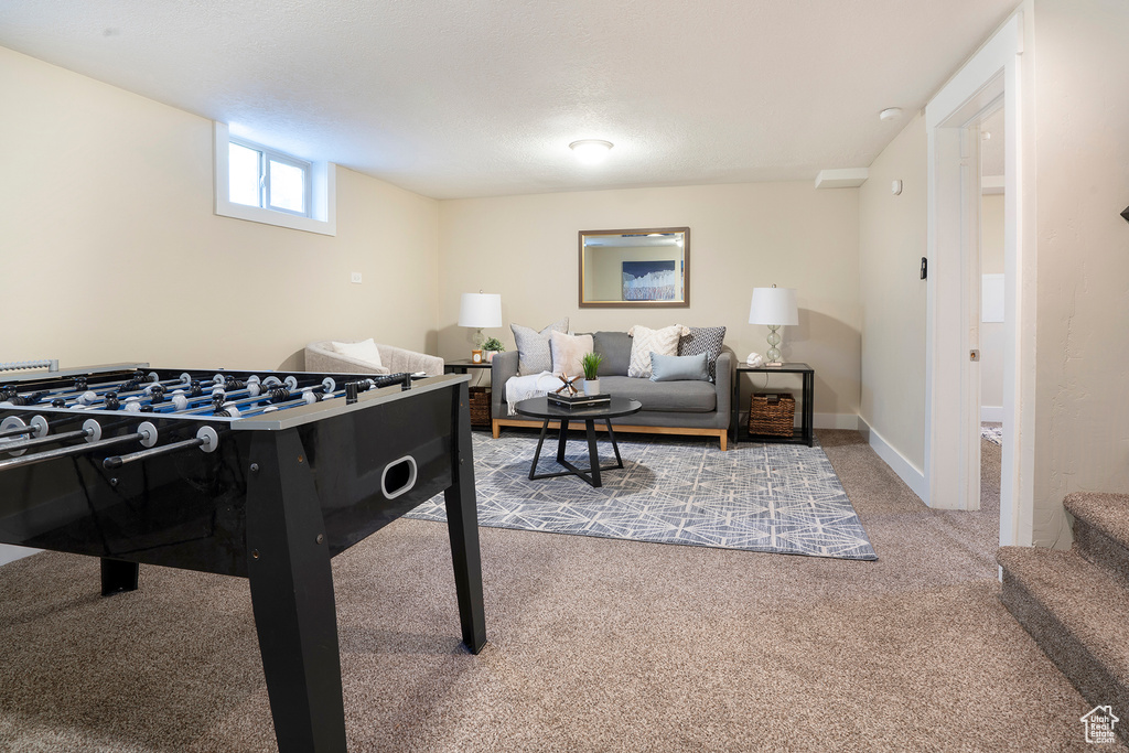 Playroom featuring carpet