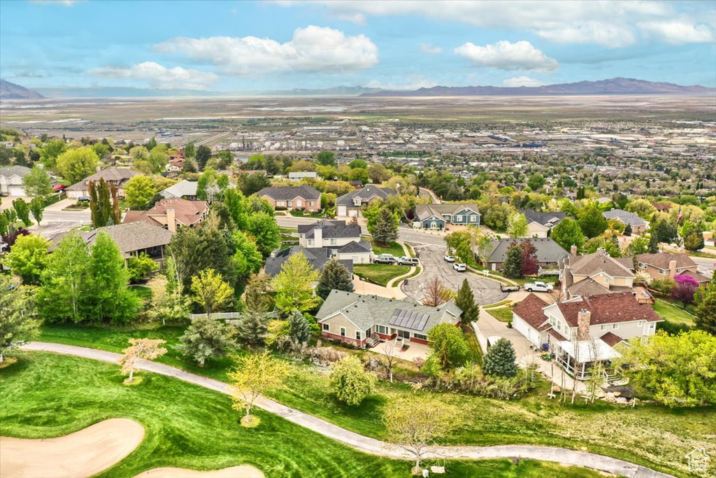 Bird\\\'s eye view with a mountain view and a residential view