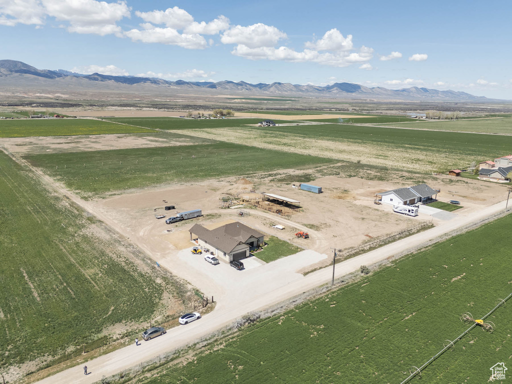 Aerial view featuring a rural view and a mountain view