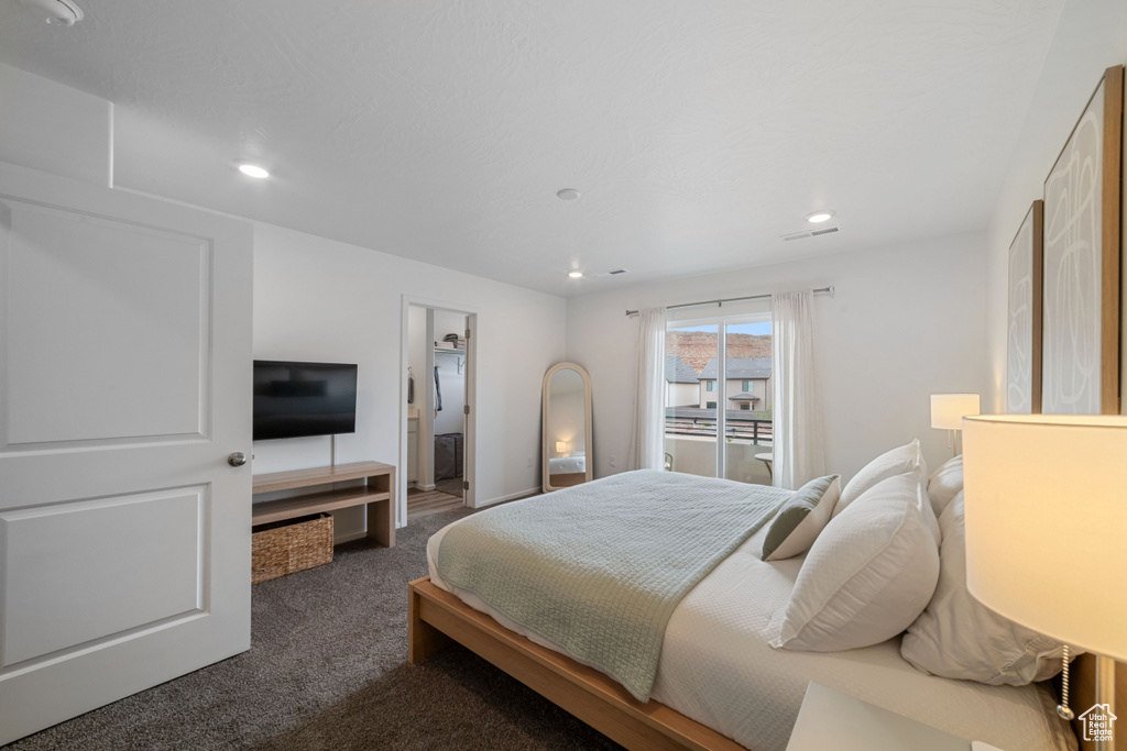 Bedroom with carpet flooring and recessed lighting