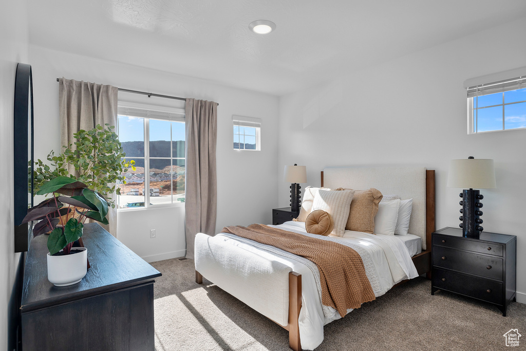 Carpeted bedroom featuring baseboards