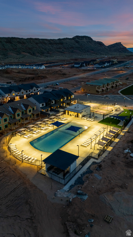 View of swimming pool featuring a mountain view