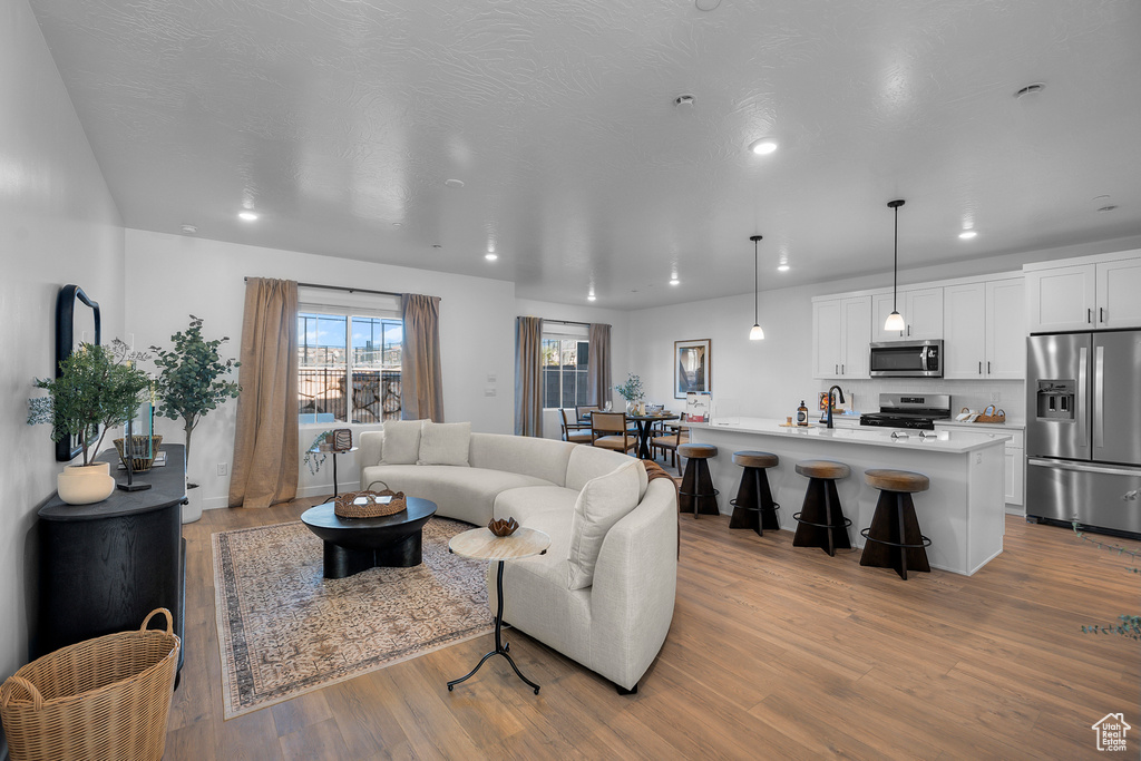 Living area featuring recessed lighting and wood finished floors