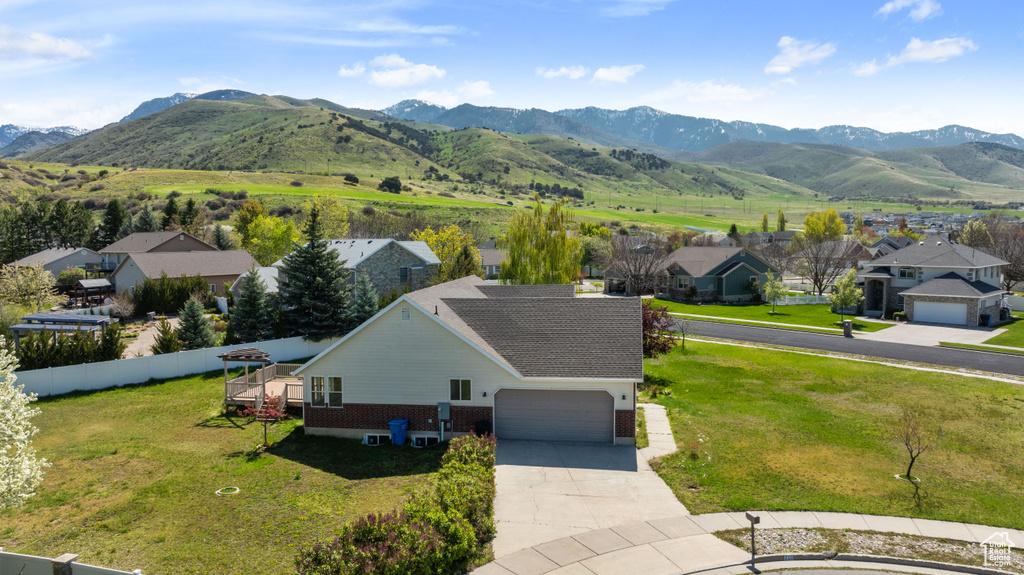 Birds eye view of property featuring a residential view and a mountain view