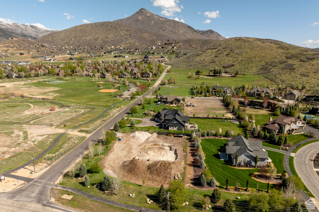 Birds eye view of property featuring a mountain view and a residential view