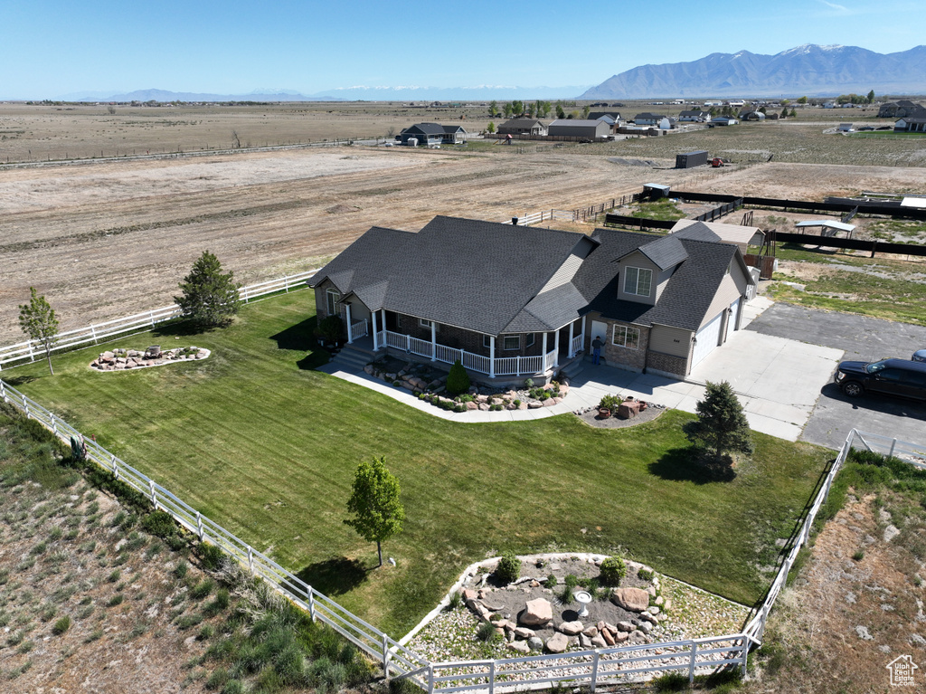 Aerial view featuring a mountain view and a rural view