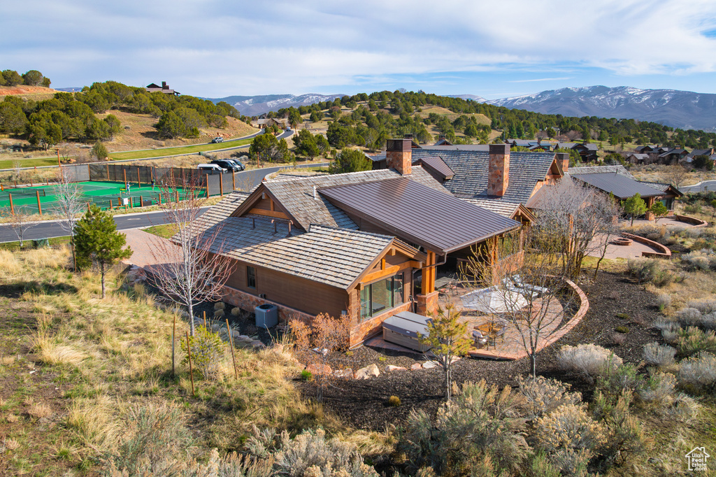 Aerial view featuring a mountain view