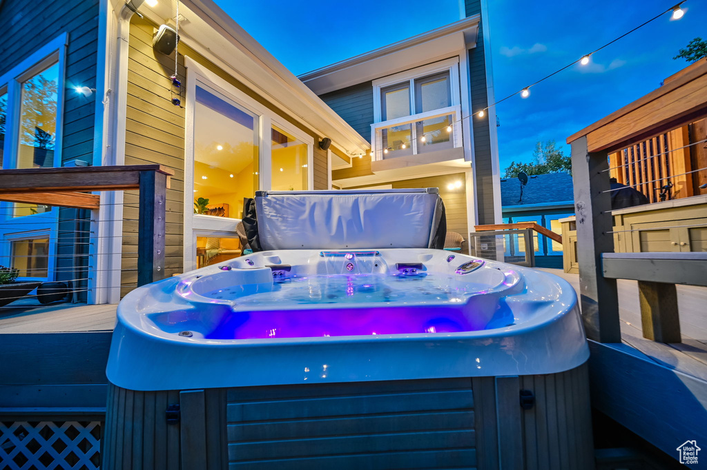 Exterior space featuring a hot tub