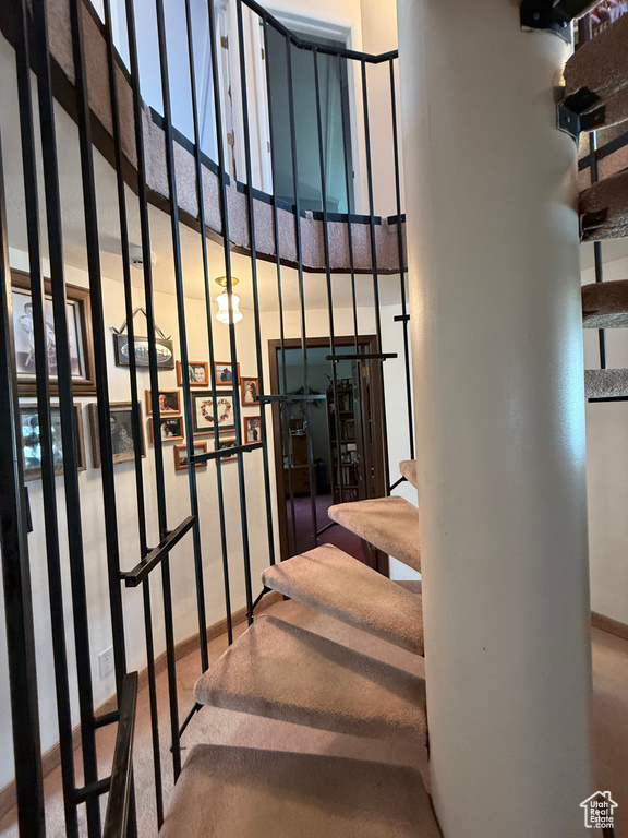 Stairs with a high ceiling