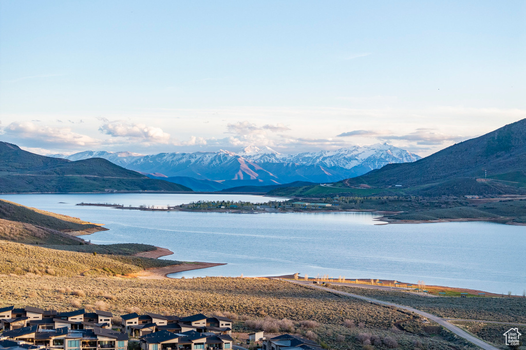 Water view with a mountain view