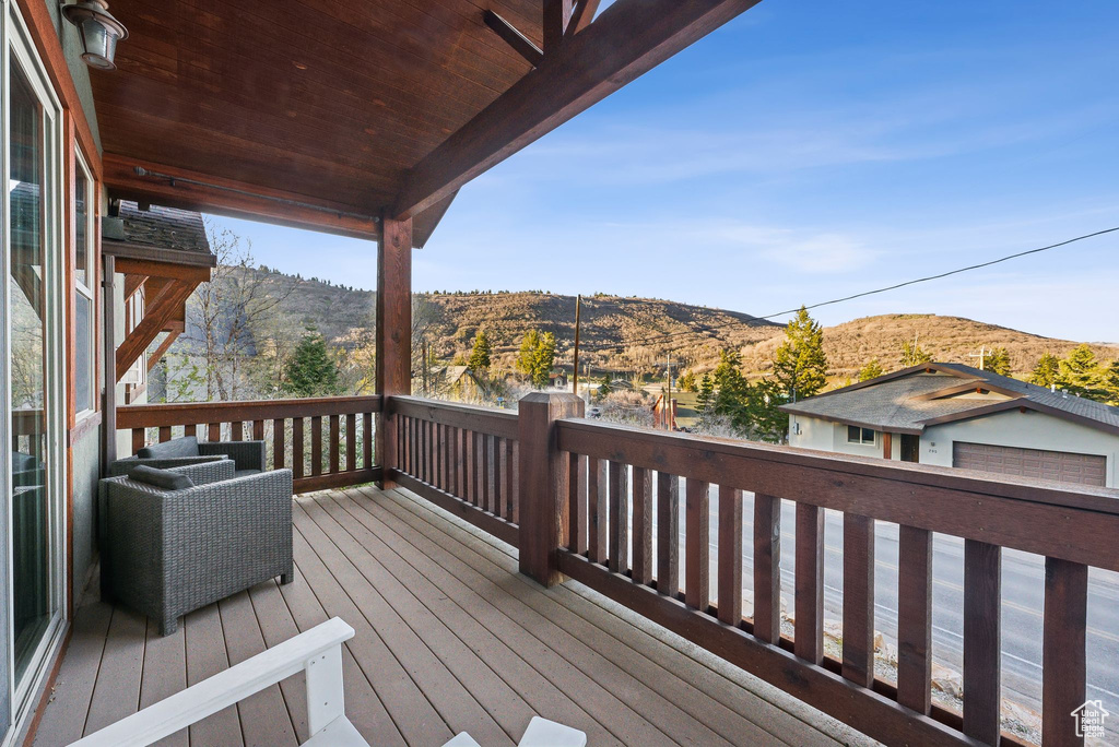 Wooden terrace with a mountain view