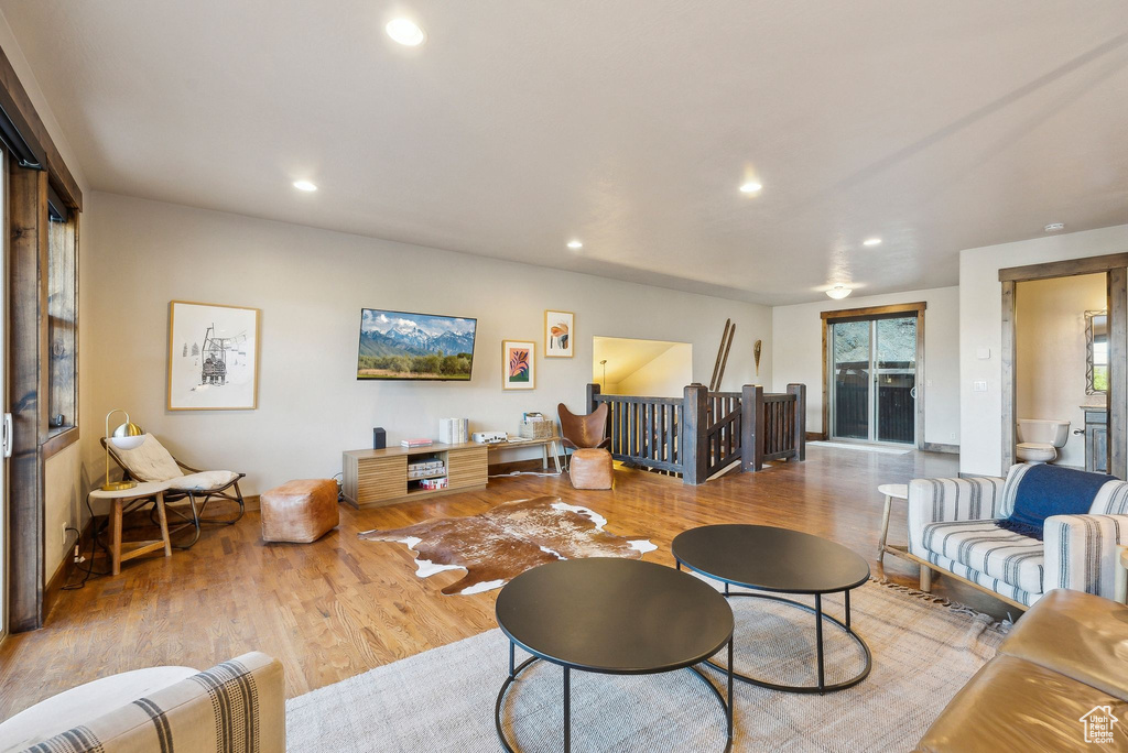 Living room featuring recessed lighting and wood finished floors