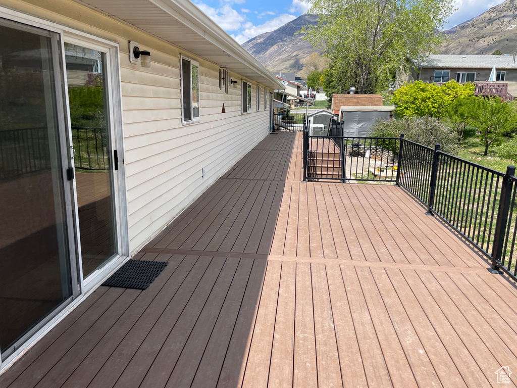 Wooden deck with a mountain view