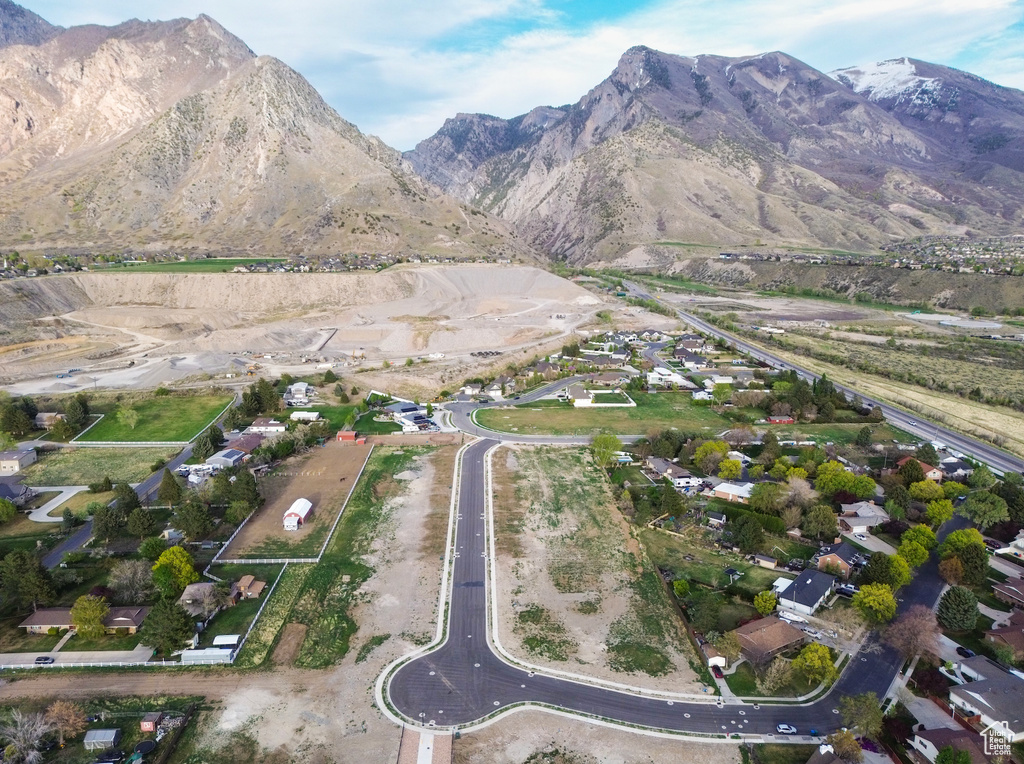 Birds eye view of property with a mountain view