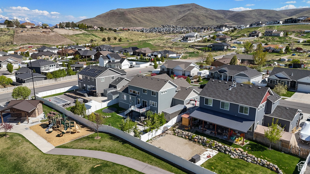 Aerial view with a residential view and a mountain view