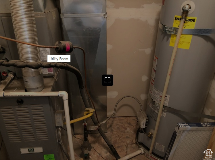 Utility room with heating unit and water heater