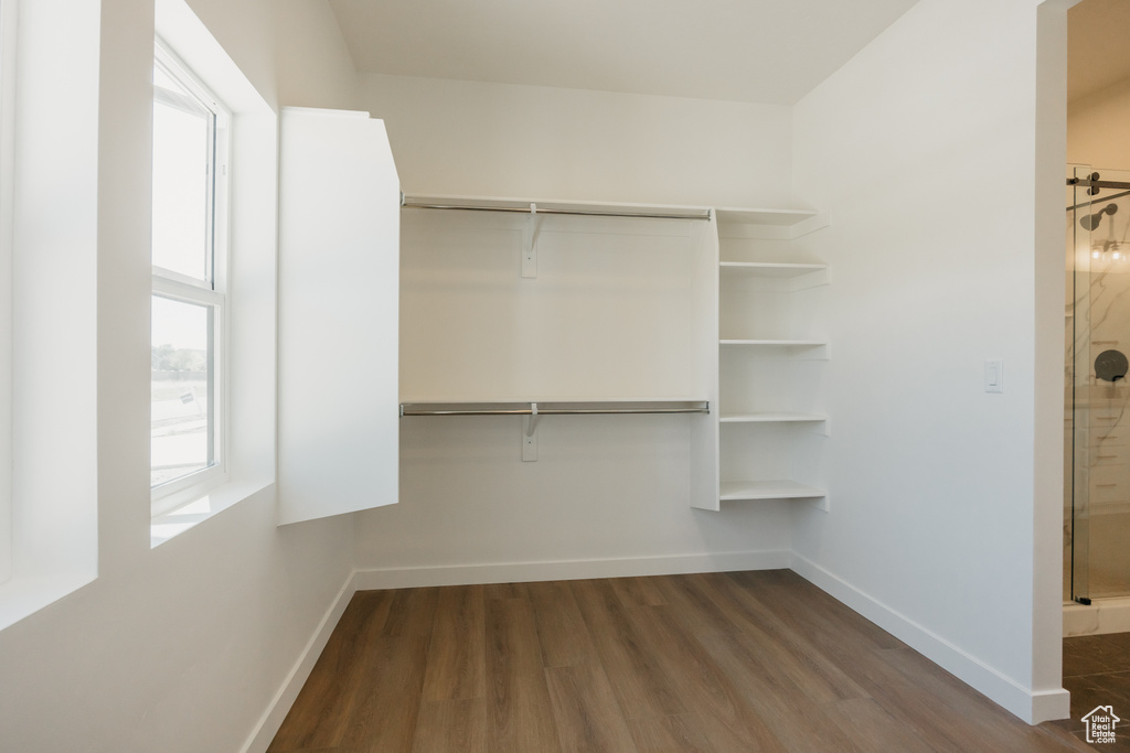 Spacious closet with wood finished floors