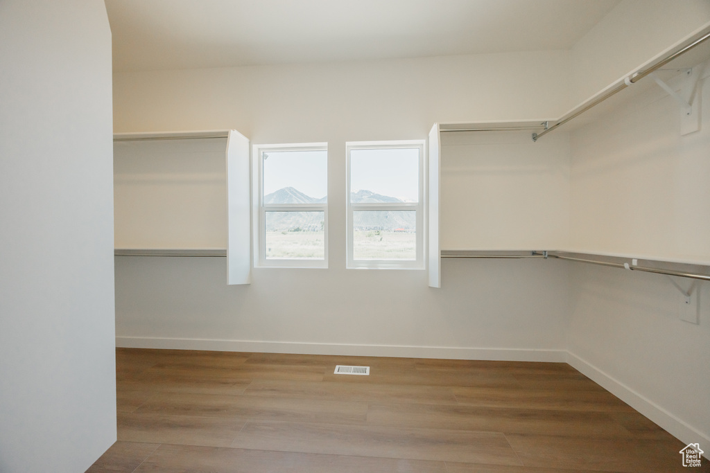 Walk in closet featuring wood finished floors