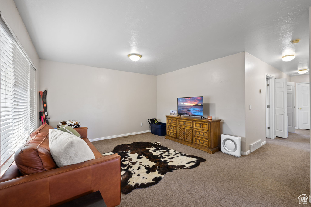 Living room with baseboards and carpet