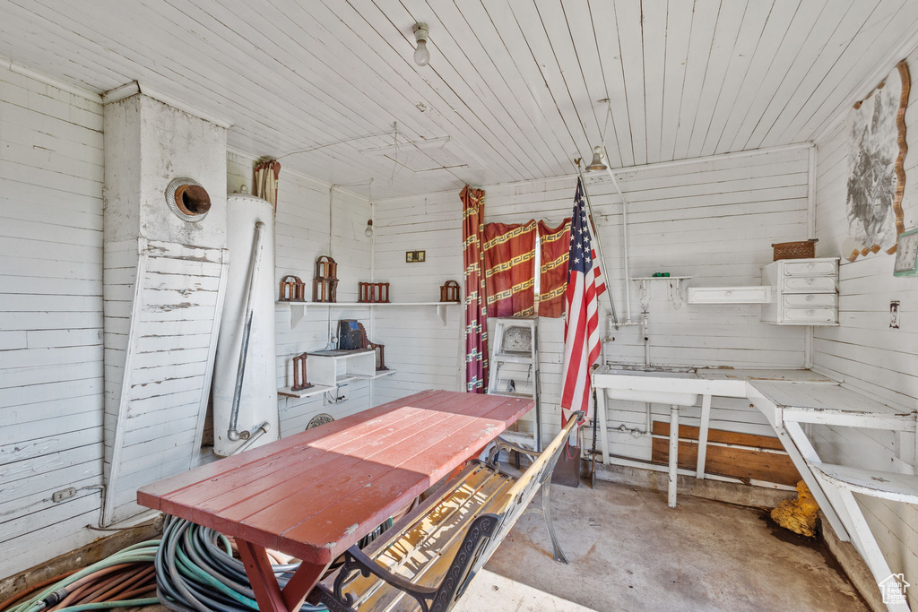 Interior space with concrete flooring and a workshop area