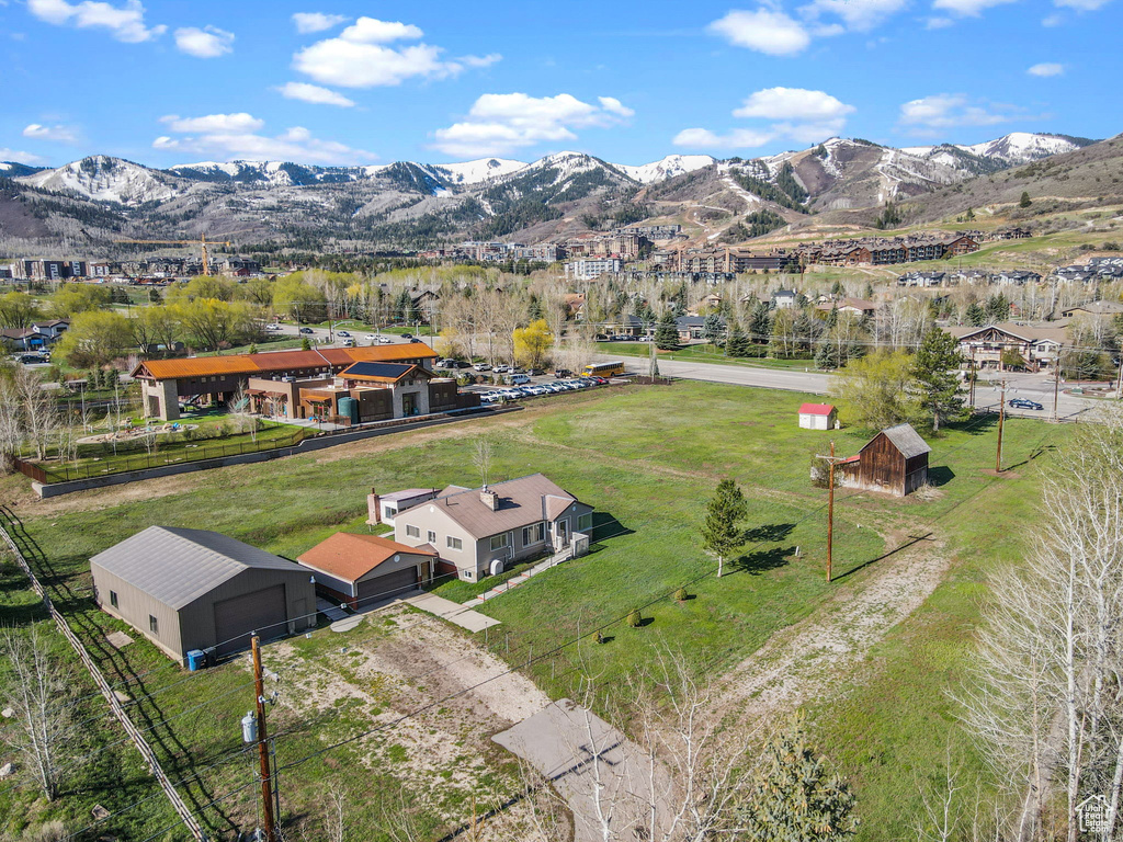 Aerial view featuring a mountain view