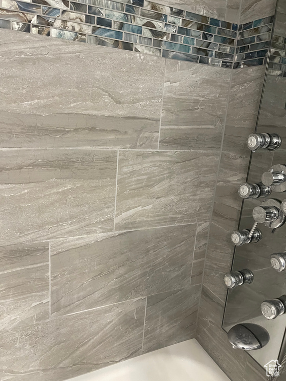 Interior details featuring a tile shower