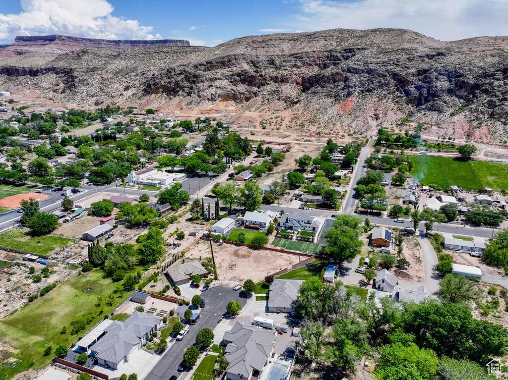 Aerial view featuring a mountain view and a residential view