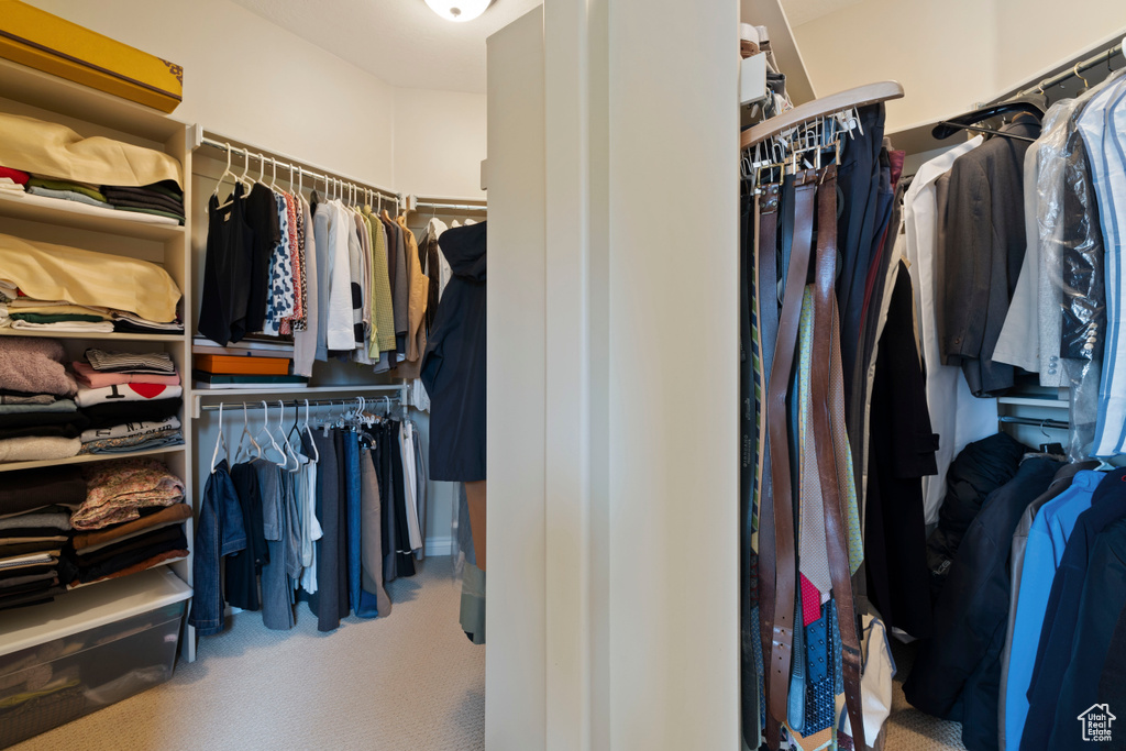 Walk in closet with carpet flooring