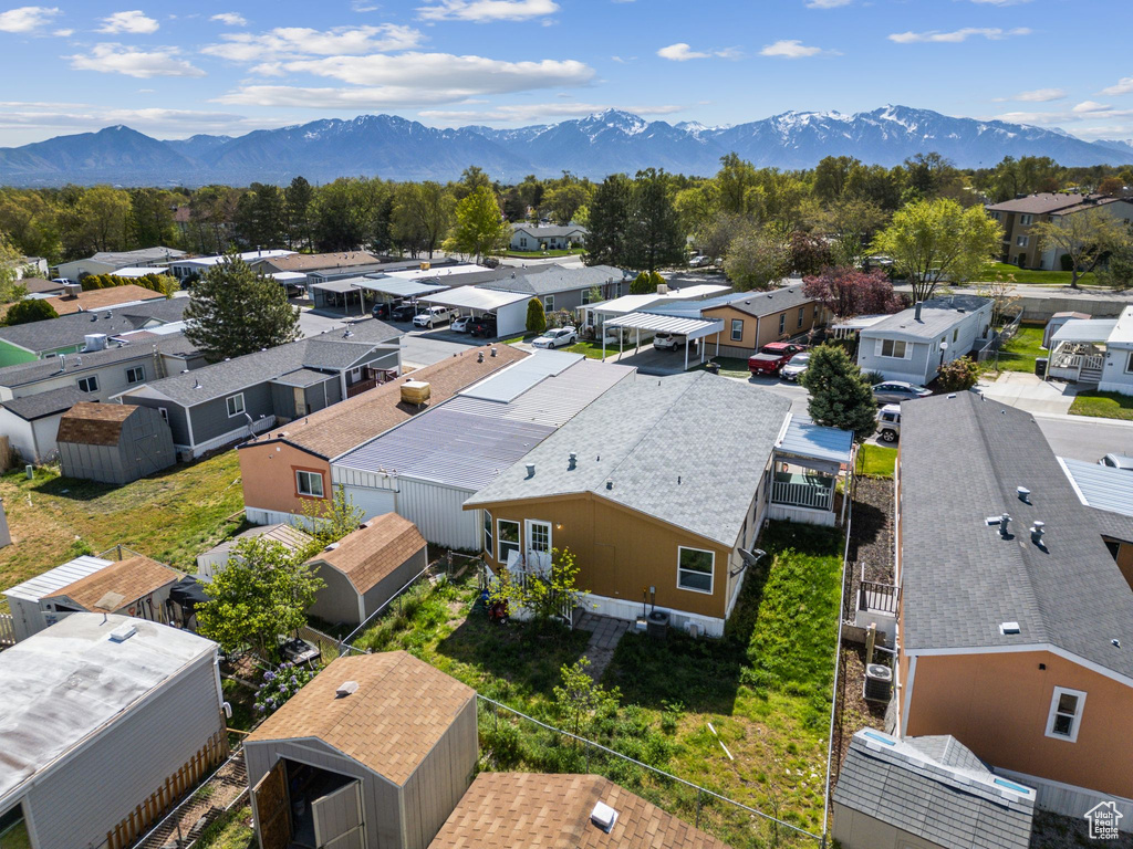 Aerial view featuring a residential view and a mountain view