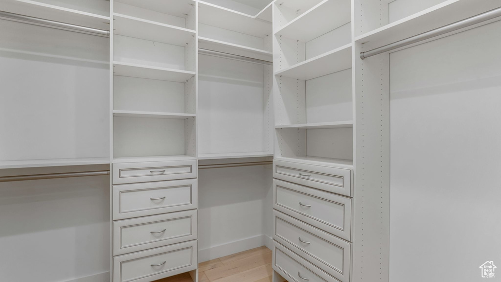 Spacious closet with light wood finished floors