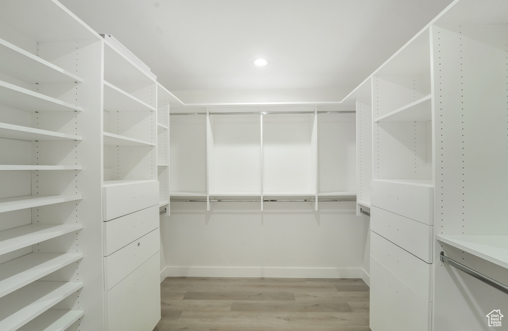 Spacious closet featuring light wood-type flooring