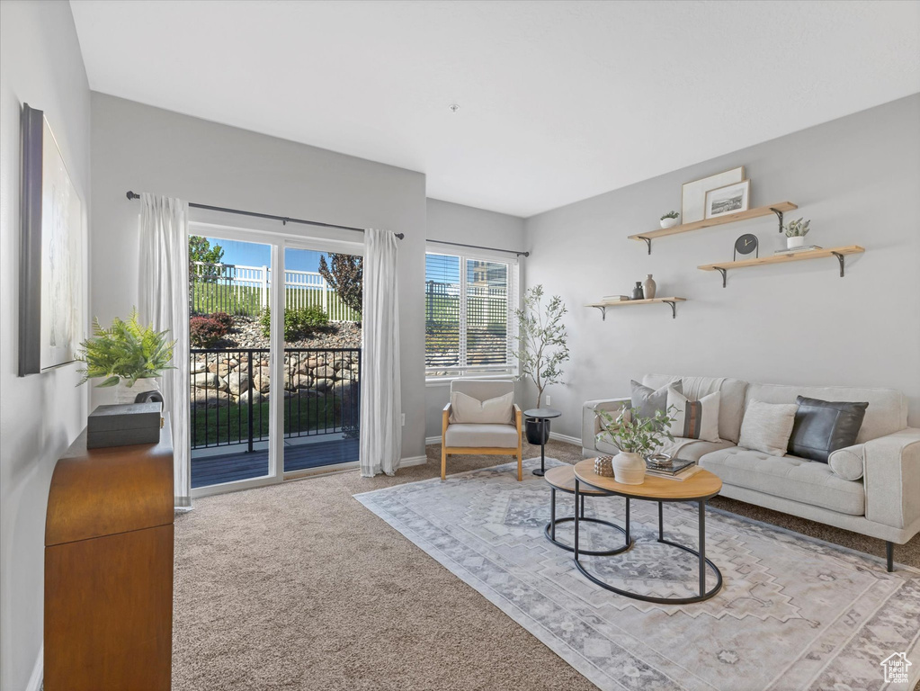 Living room featuring baseboards and carpet