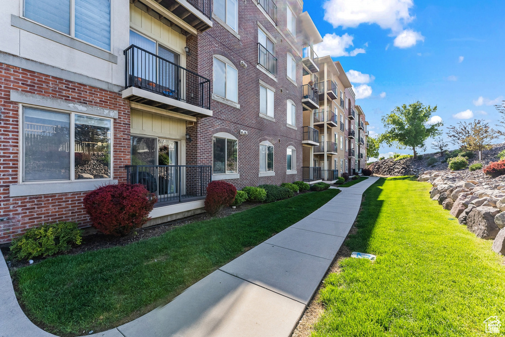 Exterior space with a yard