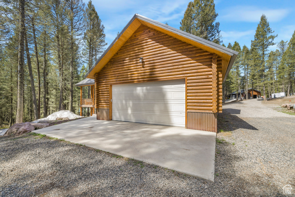 View of detached garage