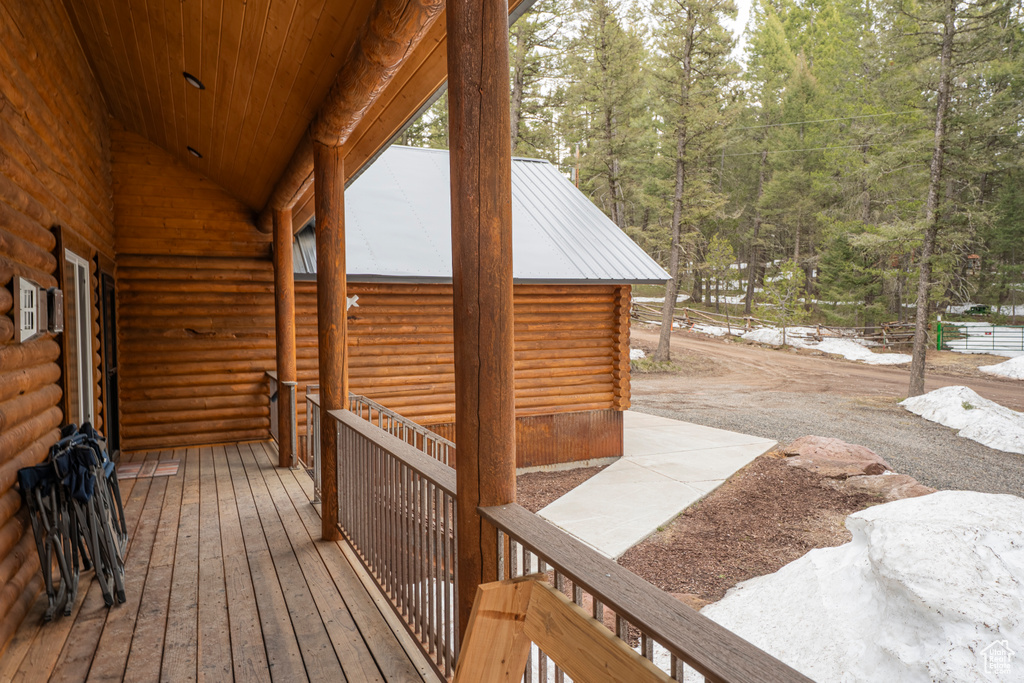 Wooden terrace with a forest view