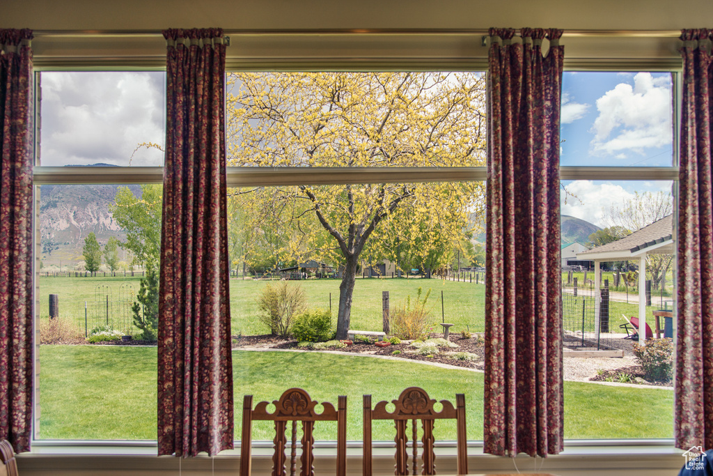Room details featuring a mountain view