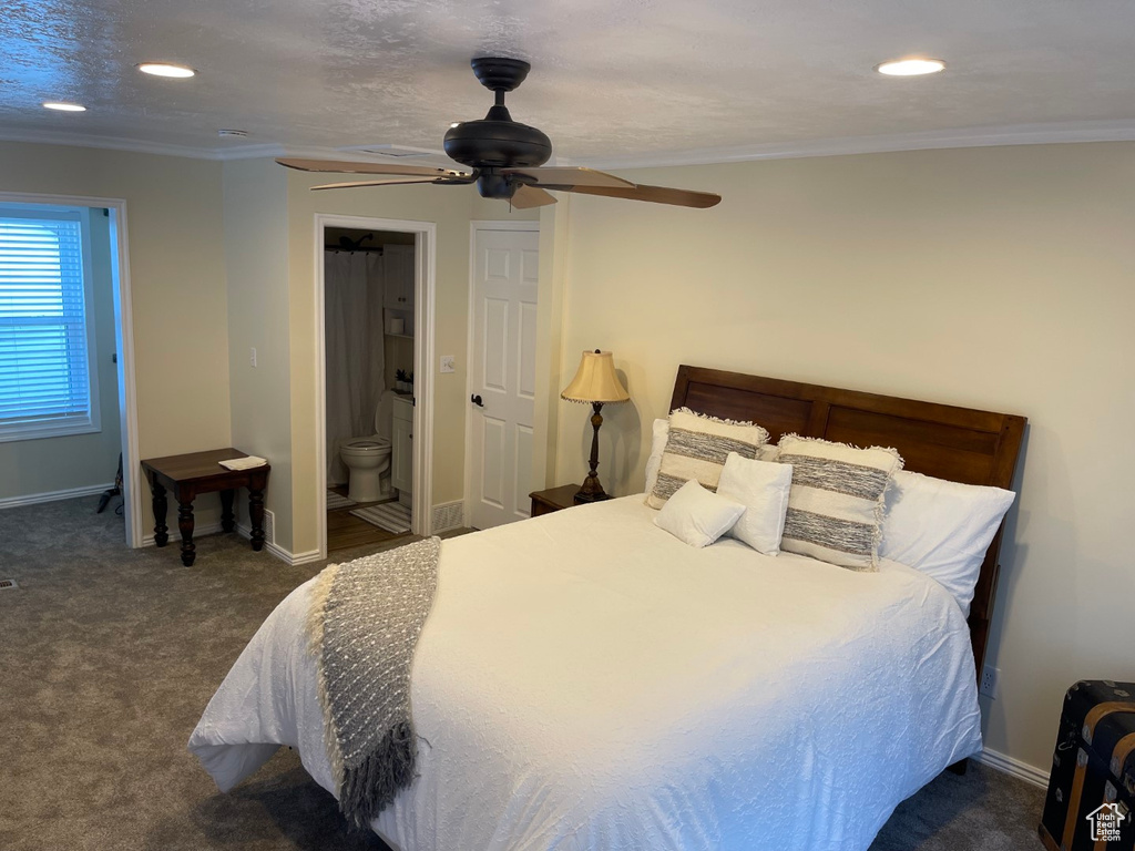 Bedroom with crown molding, recessed lighting, and baseboards