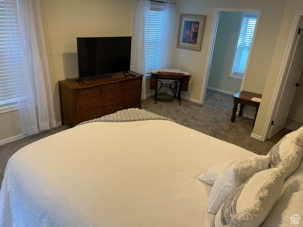 Carpeted bedroom with baseboards