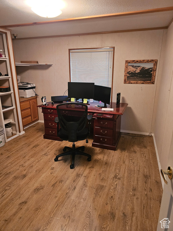Home office featuring light wood finished floors