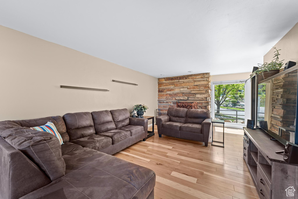 Living area with light wood finished floors