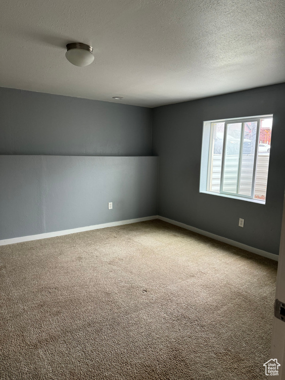 Unfurnished room featuring carpet flooring, a textured ceiling, and baseboards