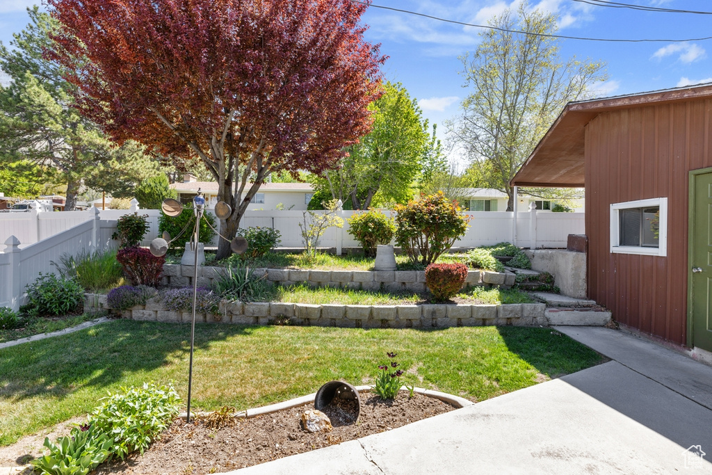 View of yard featuring a fenced backyard