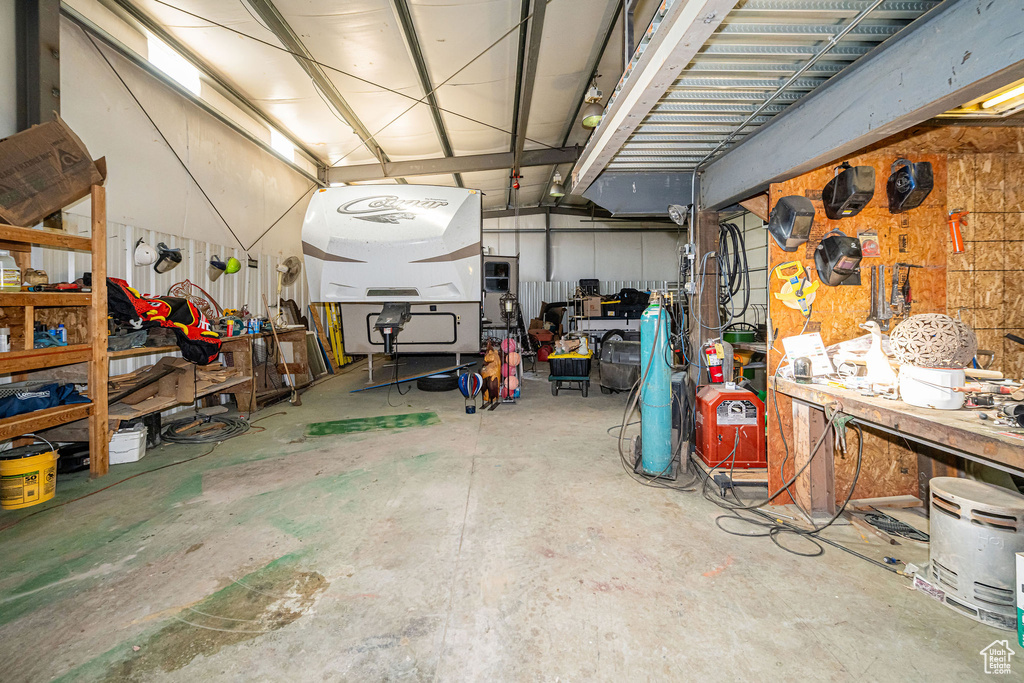 Garage with a workshop area