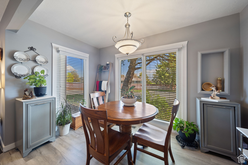 Dining room featuring baseboards and light wood-type flooring