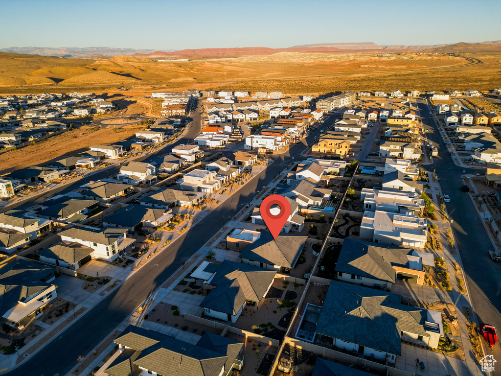 Drone / aerial view with a mountain view and a residential view