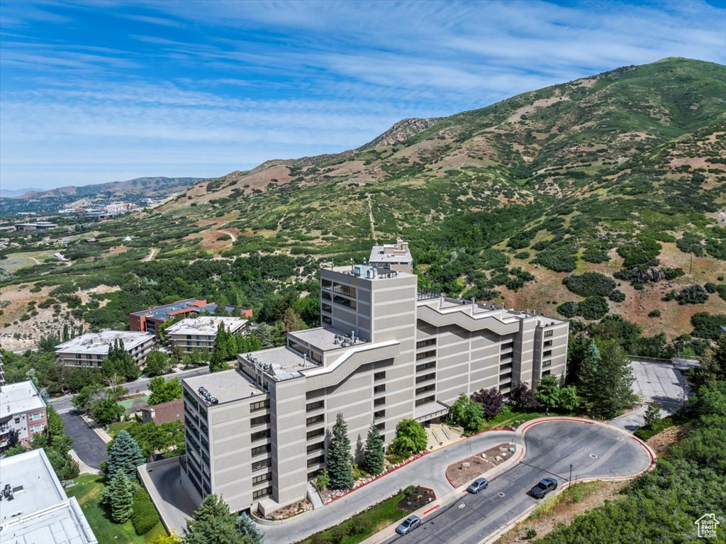 Drone / aerial view with a mountain view