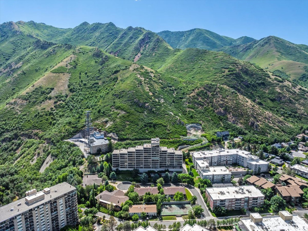 Bird's eye view with a mountain view